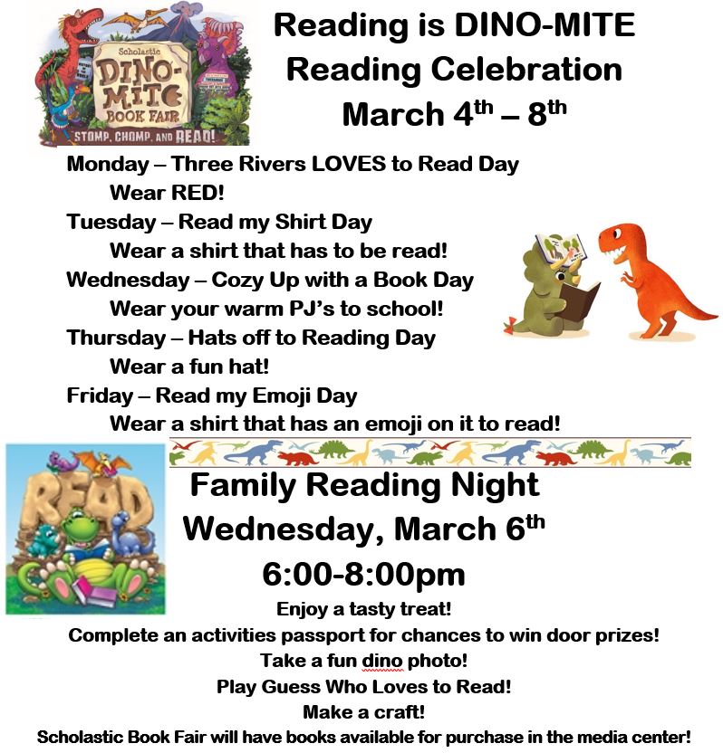 Three Rivers Elementary Family Reading Night and Spirit Week